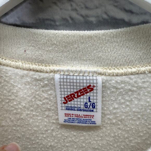 Vintage Jerzees Crewneck Sweatshirt Size L Off White Fall Pumpkin Grandma Scare - Picture 8 of 11